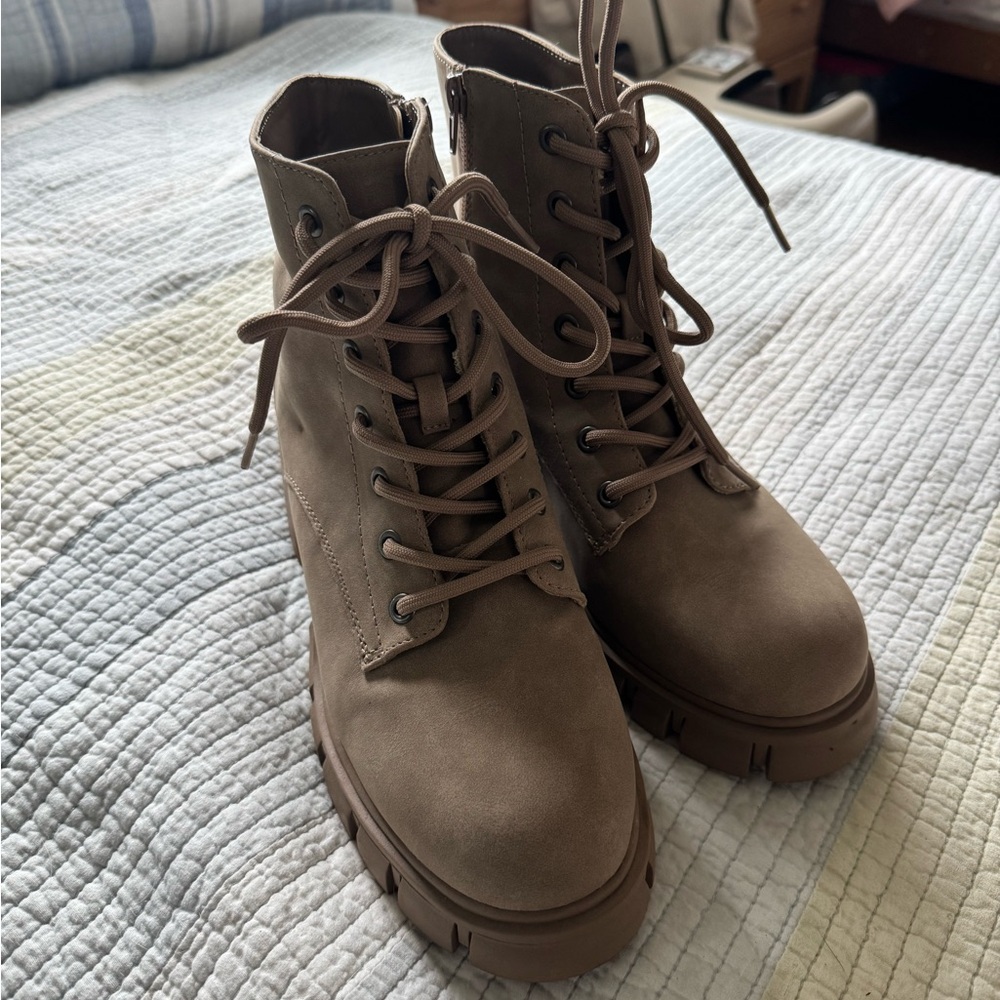 MIA Brown Combat Moto Boots with Rugged Sole